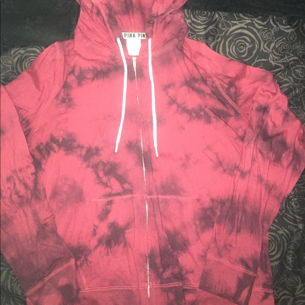 PINK:Tie Dye Burgundy/Red/Black FULL zip up hoodie